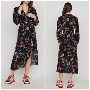 MAJE Rosetina Floral Ruffle Midi Wrap Dress Size 2 Medium